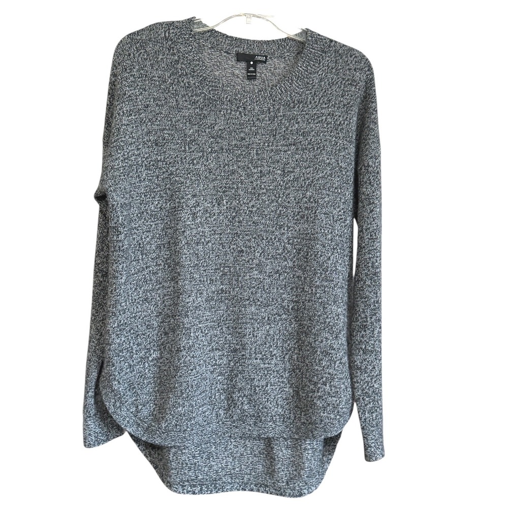 Aqua Cashmere Gray Marled 100% Cashmere Crew Neck High-Low Sweater Large‎
